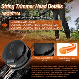 DWO1DT995 String Trimmer Head Replacement for Dewalt DCST922/DCST920/DCST970/DCST925/DCST991/DCST990/DCST995 Cordless Weed Eater, 49-16-2714, 49-16-2748 REPL EASYLD Weed Wacker Head with Spool Line