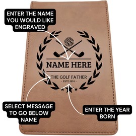 Golf Guy Gifts Golf Scorecard Holder (10 Fun Options) Add Golfers Name & Year! | Grey or Brown Leather | Perfect Golf Gift | Fathers Day, Birthday Present (BIRDIE BOSS, Brown)