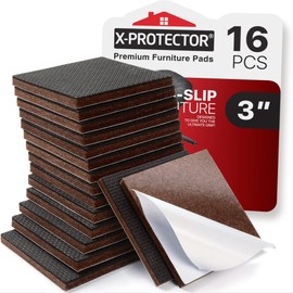 X-Protector Non Slip Furniture Pads for Hardwood Floors - 16 PCS 3'' - Anti Slip Rubber Square Pads - Black / Brown