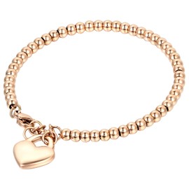 Oidea Women’s Bracelet, Exquisite Round Circle Bead Bracelet, Beaded Bangle / Bracelet Jewellery with Heart Pendant, Silver, Stainless Steel