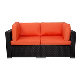 LAZYLAND Patio Furniture Corner Sofa, All-Weather Outdoor 2-Person Conversation Rattan Set, Orangem Fade Resistant Cushion (Orange)