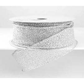Wired Fonda Silver Glitter Mesh Christmas Ribbon 1 1/2" 10 Yards