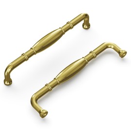 Hickory Hardware 1 Pack Solid Core Kitchen Cabinet Pulls, Luxury Cabinet Handles, Hardware for Doors & Dresser Drawers, 5-1/16 Inch (128mm) Hole Center, Polished Brass, Williamsburg Collection