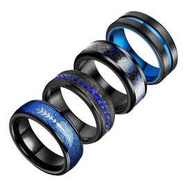 4Pcs Mens Rings Set Anxiety Spinner Chain Rotation Fidget Band Cool Blue Hip Hop Stainless Steel Male Jewelry Size 7