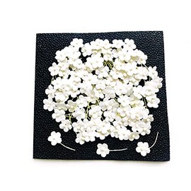 TH 50 Tiny Off White Color Flowers Embellishment with Thread stem Mulberry Paper Flowers Tiny Size 8 mm Craft Supplies Scrap Booking Embellishments for so Many Card Craft Projects