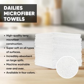 Dailies Microfiber Cleaning Cloths | 15-Pack (White) 12"x10" | Fits TowelNest Dispenser | Reusable, Absorbent, Washable | Eco-Friendly Paper Towel Alternative