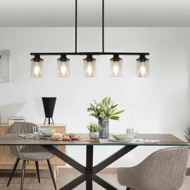 5-Light Black Kitchen Island Dining Room Modern Light Fixture with Glass ShadeShade color: Black, Lamp Power(W): 0-300W (no bulbs), Number of Lights: 5, Product Size: 95*95*132cm