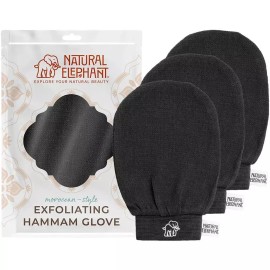 Natural Elephant 각질 제거 함맘 장갑 - 얼굴 및 바디 각질 제거 장갑 (퓨어 블랙 (3팩) [틸 뒷면 핑크 (3팩)] Natural Elephant Exfoliating Gloves - Face and Body Exfoliating Gloves (Pure Black (3-pack) [Teal Back Pink (3-pack)]