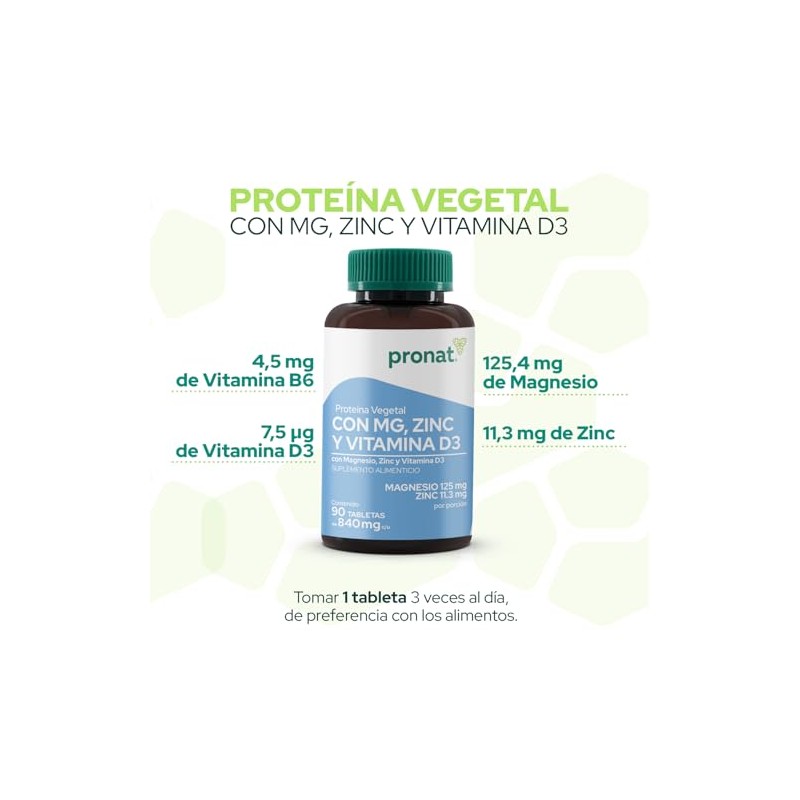 Pronat Magnesio Zinc con protena vegetal - 90 tabletas