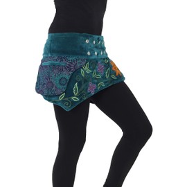 PUREWONDER SK23 Women's Lace Wrap Skirt Velvet Kidney Warmer, Blue 1