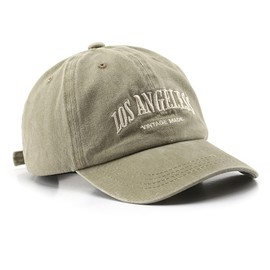Los Angeless Hat Distressed Vintage Embroidered Basebal Cap for Men and Women (Khaki)