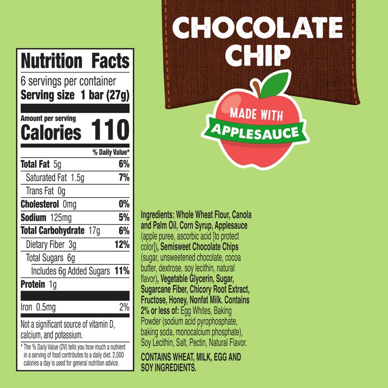 Mott's Soft Baked Bars, Chocolate Chip, Made with Applesauce, 6