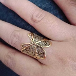Inateannal Boho Large Butterfly Rings Filigree Butterfly Finger Ring Gold Adjustable Knuckle Rings Vintage Open Wide Adjustable Ring Jewelry for Women