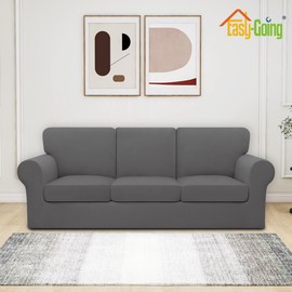Easy-Going 7 Pieces Stretch Couch Cover Washable Sofa Cover Set for 3 Backrest and Seat Cushion Couch Anti-Slip Sofa Slipcover Furniture Protector with Elastic Bottom (X-Large, Light Grey)