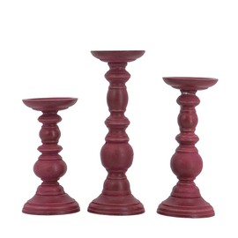 A&B Home Red Wooden Candle Holder Set - Set of 3 Decorative Pillar Candle Holder, Home Tabletop Decoration, Living Room Dining Table Centerpiece Console Table Coffee Table Accent Piece