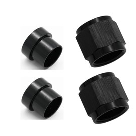 KRD PERFORMANCE 4AN Female Tube Nut and Sleeve For 1/4 (6.3mm) OD alloy Tube Hose Line Fitting Aluminum Hardline Adapter, Black, Pack of 2