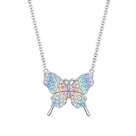 luomart Dainty Rainbow Butterfly Necklace Gifts for Girls Women,Dragonfly Bee Pendant Necklaces Jewelry Gift for Sister Mom Friends (Rainbow Amethyst Butterfly)