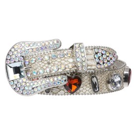 Snap On Western Cowgirl Snake Texture Crystal Conchos Leather Belt Size: M/L - 38 Color: Off White