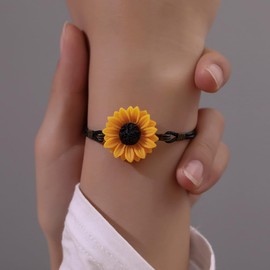 Caiguoer Sunflower Bangle, Adjustable Bracelet,Jewelry Suitable for Girls and Ladies