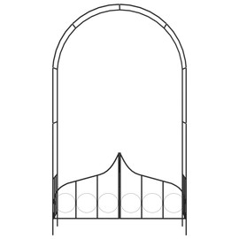 vidaXL Garden Arch with Gate, Black, Powder-Coated Iron, Easy Assembly, Weather-, Perfect for Climbing Plants and Outdoor Decoration, 54.3"x15.7"x93.7"