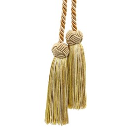 Baroque Collection Double Tassel Curtain and Drapery Tieback/Holdback, 3 1/2" Tassel (8.5cm), 20" Spread (50.5cm) # BCT, Tan Beige Gold #8633B (Beige Gold, Dark Gold, Tan Beige) Set of 2