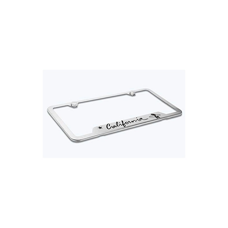California Surfer Bear Polished License Plate Frame