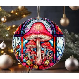 National Ceramic Keepsake Mushroom Stain glass,  Christmas Ornament , 3 In,