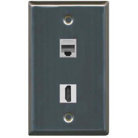RiteAV - 1 Cat6 Ethernet and 1 HDMI Port Wall Plate - Stainless Steel