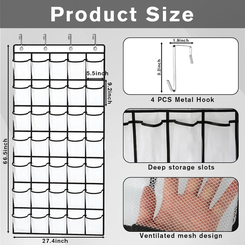 35 Pockets Over the Door Shoe Organizer, Breathable Mesh Hanging