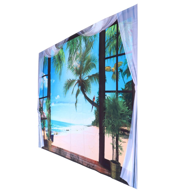 Window Beach Landscape Pattern Tapestry Wall Hanging for Living Room