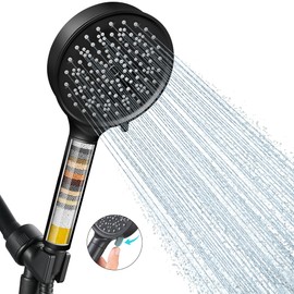 Cobbe Filtered Shower Head with Handheld, High Pressure 6 Spray Mode Showerhead with Filters, Water Softener Filters Beads for Hard Water - Remove Chlorine - Black