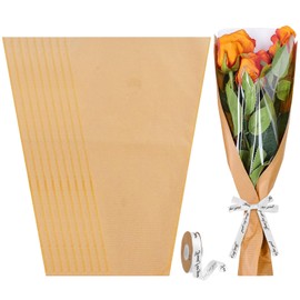 UgyDuky Single Flower Bouquet Wrapping Paper - 50 Pcs Clear Cellophane Flower Sleeves 24 * 9 * 45 CM, Floral Packaging with White Ribbon for Roses, Wedding, Valentine's Day, Mother's Day Gifts (M)