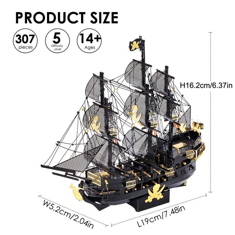 Piececool 3D Puzzles for Adults, Black Pearl Pirate Ship Metal