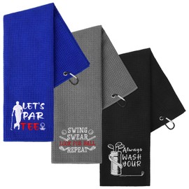 3 Pcs Soft Embroidered Golf Towel with Clip Funny Towel Gifts Microfibre Absorbent Clean Hand Towels Golf Accessories for Women Men Golfer Lover Birthday Xmas Gift