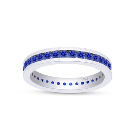 AFFY Round Shape Simulated Blue Sapphire Full Eternity Band Ring in 14K White Gold Over Sterling Silver, Ring Size: 6
