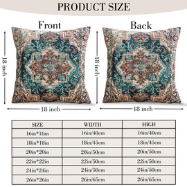 HZYKDWD Boho Cushion Covers 45x45 cm Set of 2,Boho Vintage Carpet Pattern Antique Ethnic Decor Double Sided Pattern Throw Pillow Covers Soft Pillow Case Living Sofa Room Bed Square Pillow Cover