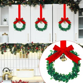 Syhood 12 Pieces 6 in Mini Christmas Wreaths with Gold Bells Small Christmas Cabinet Wreaths for Kitchen Window Front Door Xmas Holiday Indoor Home Decor(Red,Velvet)