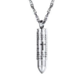 PROSTEEL Bullet Necklace Men Jewelry Gun Bullet Pendant Perfume Bottle Stainless Steel Bible Cross Couple Necklaces,PSP2965G-L