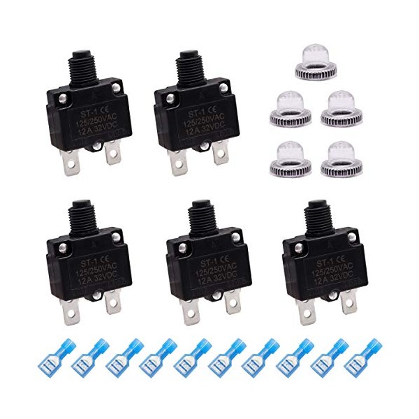 mxuteuk mxuteuk 5Pcs 12Amp Circuit Breakers Push Button Manual Reset