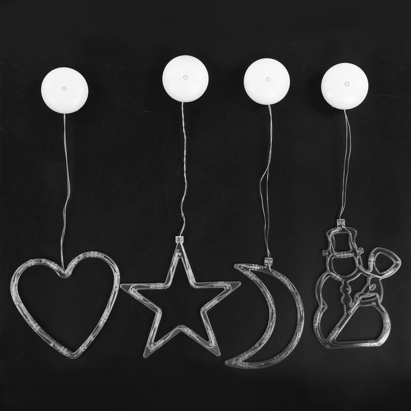 LED Christmas Lights with Suction Cup Snowman Star Moon Heart