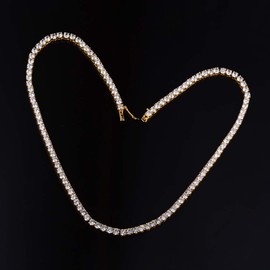 VOLUKA Tennis Necklaces for 18K Gold Plated Fake Diamond Chain Men Iced Out Link Choker Hypoallergenic Jewelry Gift 18in