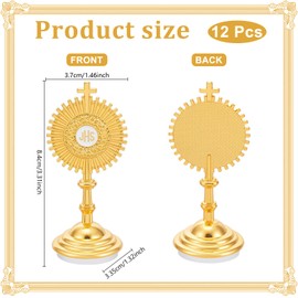 GLASSWINDS 8 Pcs Gold Standing Cross Decor, Catholic Monstrance Statues Table Desk Decor, Standing Crucifix Catholic Home Decor, Jesus Religious Baptism Favors for Guests, First Communion Gifts