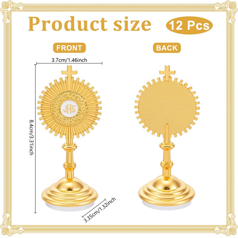 GLASSWINDS 8 Pcs Gold Standing Cross Decor, Catholic Monstrance Statues
