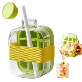 SilverChry Ice Cube Tray, Ice Cube Bottle with Straw, 2-in-1 Design, Ice Cube Tray with Lid and Container, Icebreaker Ice Cube Tray, Water Bottle, Ice Cube Bottle 500 ml for Juices, Drinks