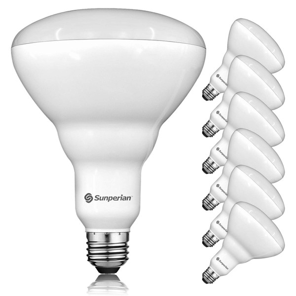 SUNPERIAN 6 Pack BR40 LED Light Bulbs, 13W=85W, 2700K Warm White, 1400 Lumens, Dimmable Flood Light Bulbs for Recessed Cans, Enclosed Fixture Rated, Damp Rated, UL Listed, E26 Standard Base