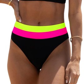 Sexybody Women' s High Waisted Bikini Bottoms Color Block Swimsuit Bottoms High Cut Bathing Suit Bottoms