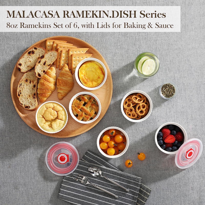 MALACASA Ramekins with Lids 8 oz - Set of 6,