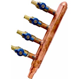 Vilstone 4 port PEX Plumbing Manifold 3/4 Male 1/2 Ball Valve close end barbed end