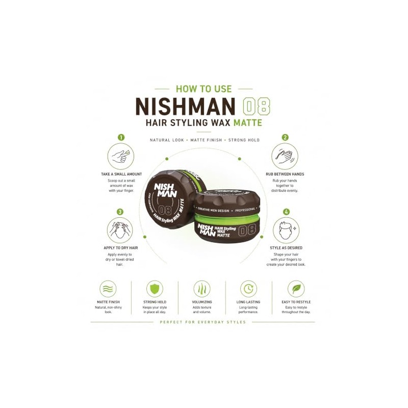 NISHMAN HAIR STYLING WAX MATTE 08 CIRE COIFFANTE 150ML