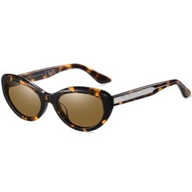 DUCO Vintage Cat Eye Sunglasses for Women Retro Oval Polarized Sun Glasses Fashion narrow 90s UV Protection Shades DC2362 (Tortoise Frame Brown Lens)